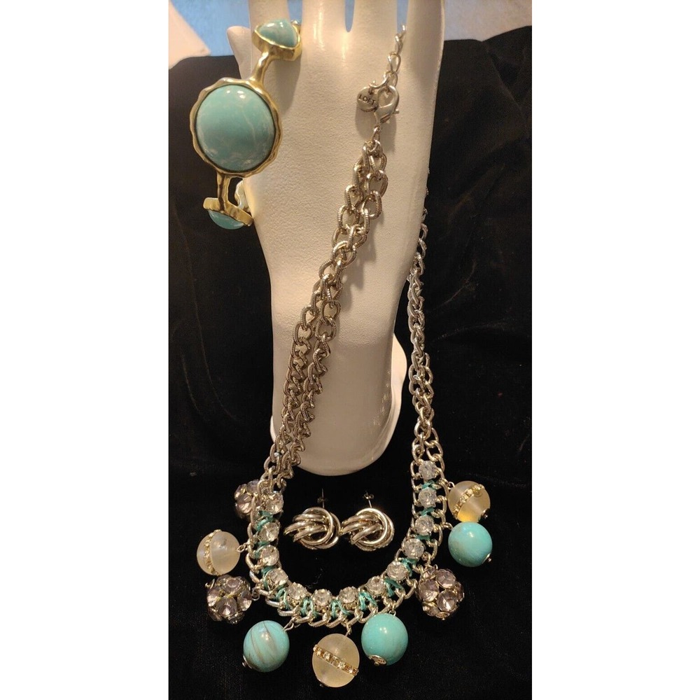 FASHION JEWELRY SET - LOFT 20" NECKLACE TURQUOISE COLORED BRACELET EARRINGS